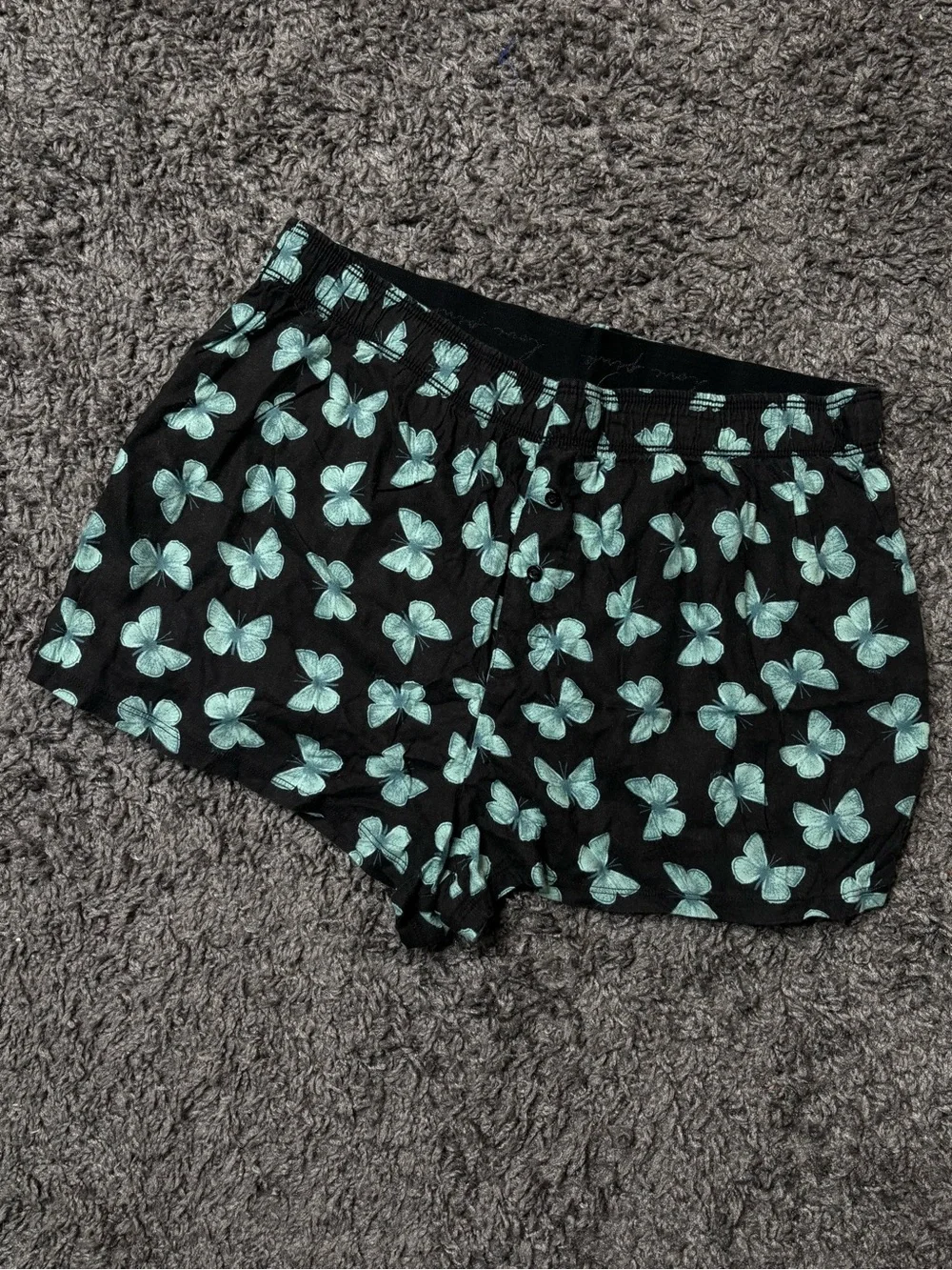 PINK Victoria's Secret Black Sleep Shorts with Mint Butterfly Print